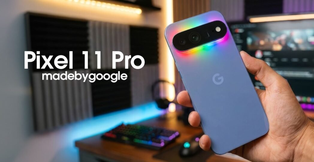 Google Pixel 11 Pro with colorful LED lighting on the camera module