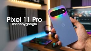 Google Pixel 11 Pro with colorful LED lighting on the camera module