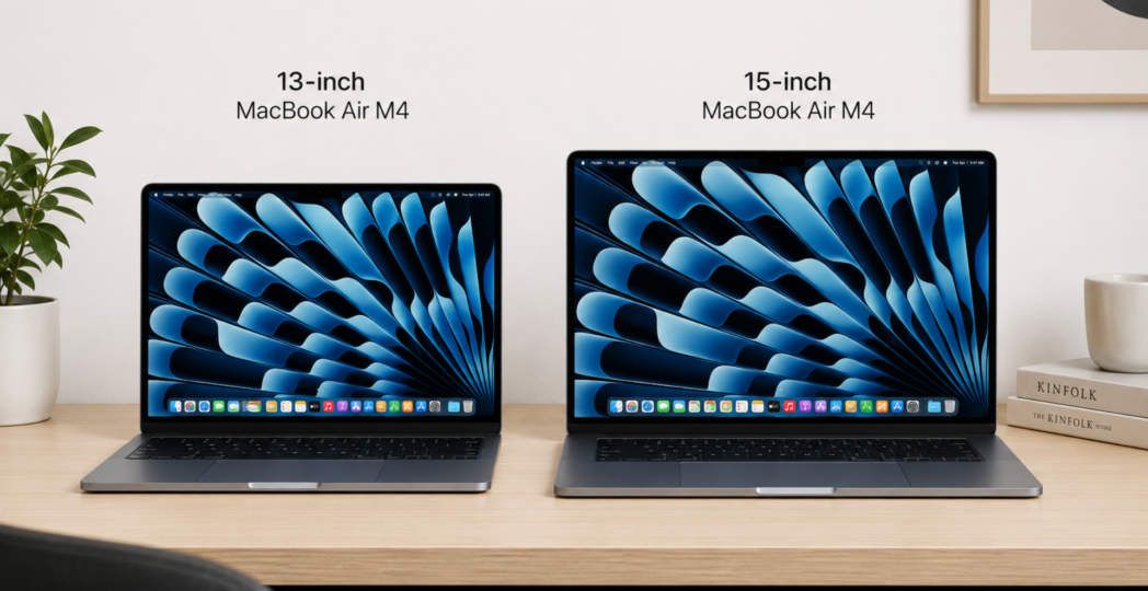 Side-by-side comparison of the 13-inch MacBook Air M4 and 15-inch MacBook Air M4