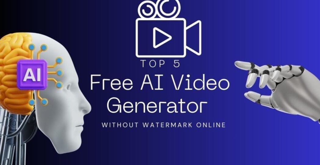 Free AI video generator from an image with robot hand, AI brain, and video icon.