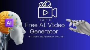 Free AI video generator from an image with robot hand, AI brain, and video icon.