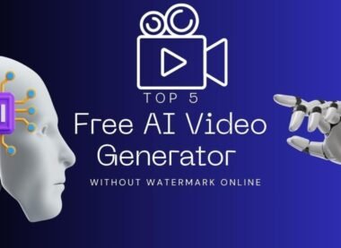 Free AI video generator from an image with robot hand, AI brain, and video icon.